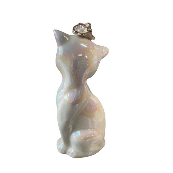 Vintage Ceramic Cat Figurine Lusterware Iridescent Finish Gold Crown Headpiece - Picture 5 of 9